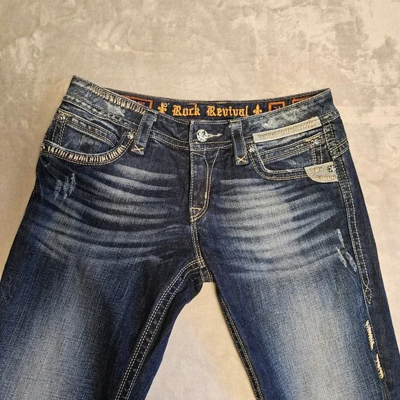 Rock Revival Gwen Capri Women's Raw Hem Flap Pocket Thick Stitch Denim Size 31 - Picture 4 of 11